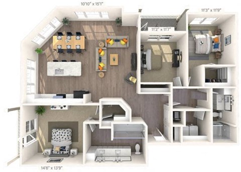 Floor plan for 3 beds, 2 baths, 1705 sqft